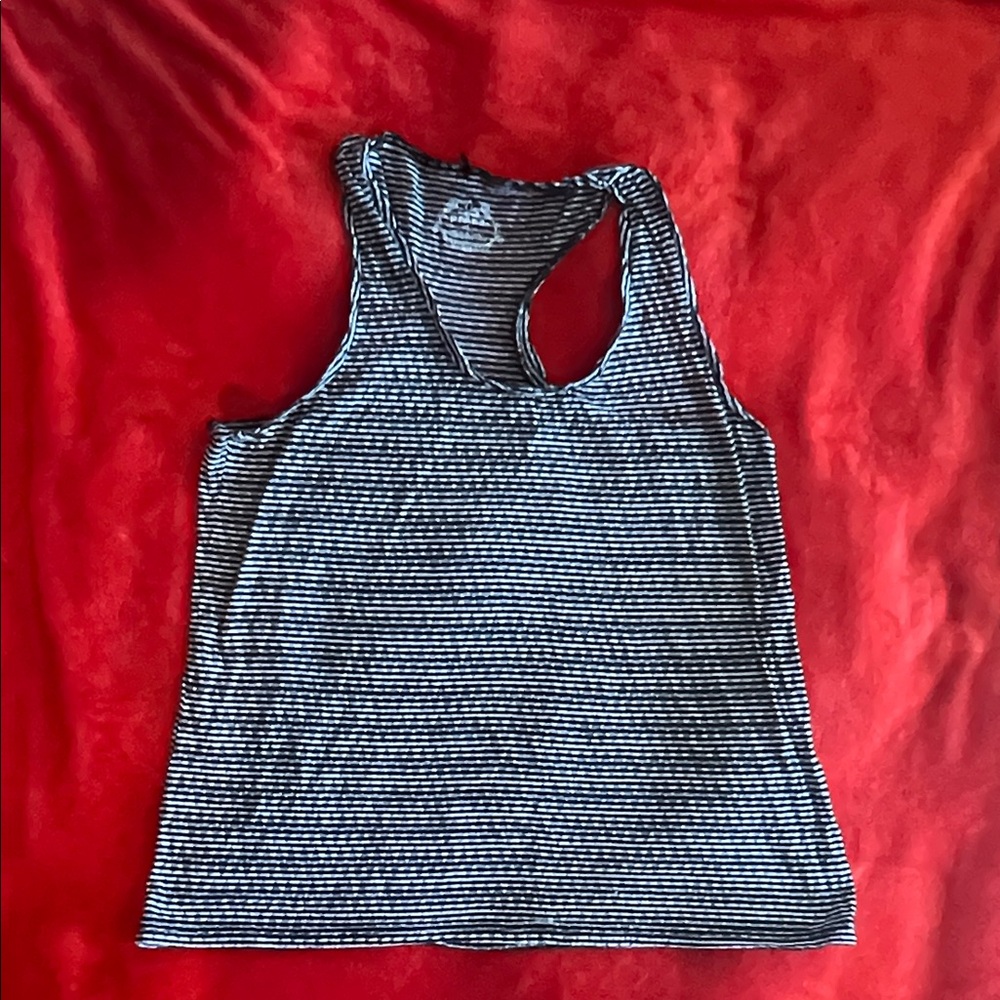 Prana Black and White Striped Tank Top